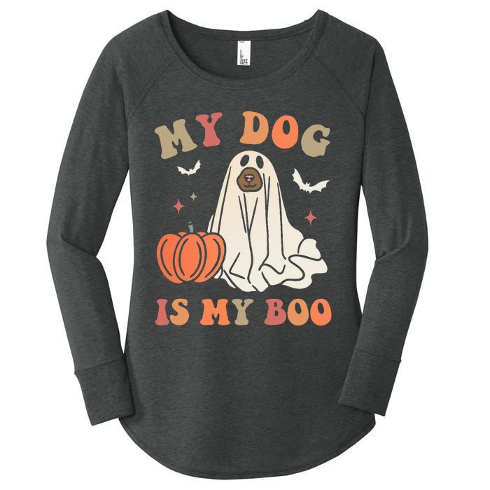 My Dog Is My Boo Spooky Season Ghost Halloween Groovy Retro Women's Perfect Tri Tunic Long Sleeve Shirt