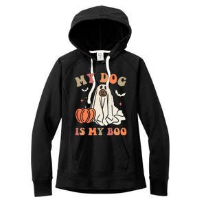 My Dog Is My Boo Spooky Season Ghost Halloween Groovy Retro Women's Fleece Hoodie