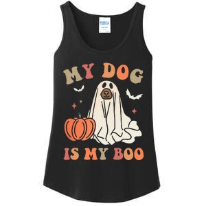 My Dog Is My Boo Spooky Season Ghost Halloween Groovy Retro Ladies Essential Tank