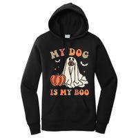 My Dog Is My Boo Spooky Season Ghost Halloween Groovy Retro Women's Pullover Hoodie