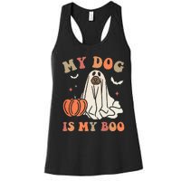 My Dog Is My Boo Spooky Season Ghost Halloween Groovy Retro Women's Racerback Tank