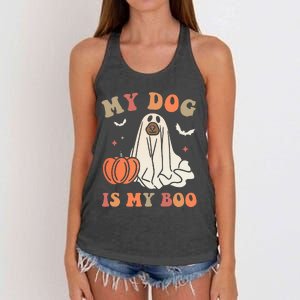 My Dog Is My Boo Spooky Season Ghost Halloween Groovy Retro Women's Knotted Racerback Tank