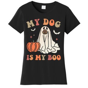 My Dog Is My Boo Spooky Season Ghost Halloween Groovy Retro Women's T-Shirt