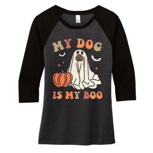 My Dog Is My Boo Spooky Season Ghost Halloween Groovy Retro Women's Tri-Blend 3/4-Sleeve Raglan Shirt