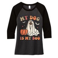 My Dog Is My Boo Spooky Season Ghost Halloween Groovy Retro Women's Tri-Blend 3/4-Sleeve Raglan Shirt