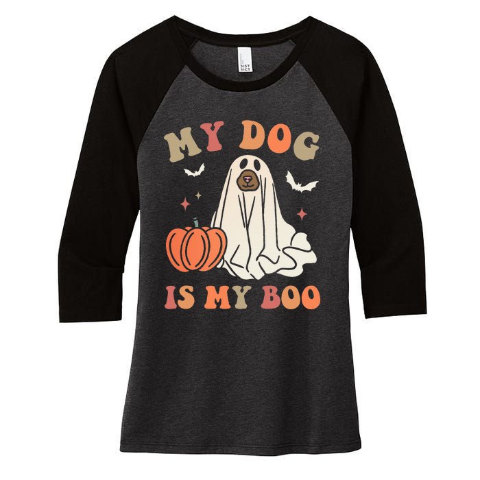 My Dog Is My Boo Spooky Season Ghost Halloween Groovy Retro Women's Tri-Blend 3/4-Sleeve Raglan Shirt