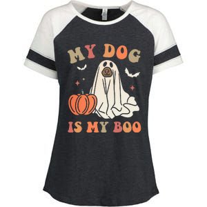 My Dog Is My Boo Spooky Season Ghost Halloween Groovy Retro Enza Ladies Jersey Colorblock Tee