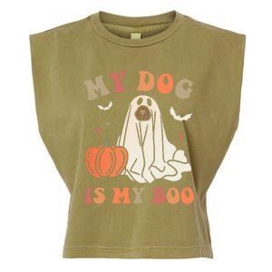 My Dog Is My Boo Spooky Season Ghost Halloween Groovy Retro Garment-Dyed Women's Muscle Tee