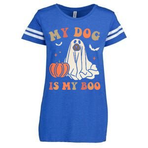 My Dog Is My Boo Spooky Season Ghost Halloween Groovy Retro Enza Ladies Jersey Football T-Shirt