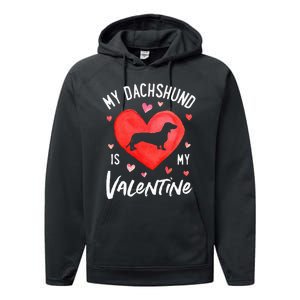 My Dachshund Is My Valentine Valentines Day Performance Fleece Hoodie