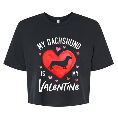 My Dachshund Is My Valentine Valentines Day Bella+Canvas Jersey Crop Tee