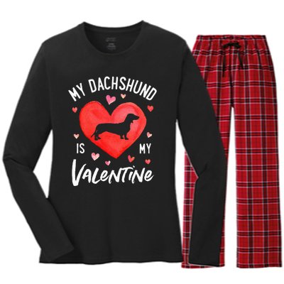 My Dachshund Is My Valentine Valentines Day Women's Long Sleeve Flannel Pajama Set 