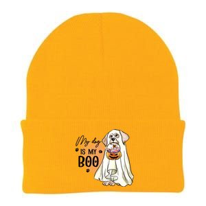 My Dog Is My Boo Spooky Season Ghost Halloween Groovy Retro Gift Knit Cap Winter Beanie