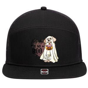 My Dog Is My Boo Spooky Season Ghost Halloween Groovy Retro Gift 7 Panel Mesh Trucker Snapback Hat