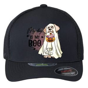 My Dog Is My Boo Spooky Season Ghost Halloween Groovy Retro Gift Flexfit Unipanel Trucker Cap