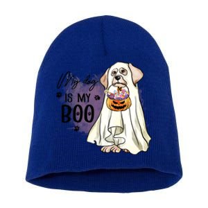 My Dog Is My Boo Spooky Season Ghost Halloween Groovy Retro Gift Short Acrylic Beanie