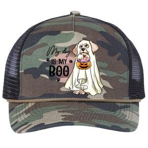 My Dog Is My Boo Spooky Season Ghost Halloween Groovy Retro Gift Retro Rope Trucker Hat Cap