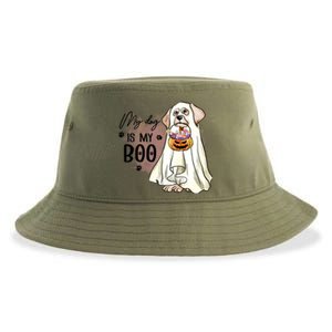 My Dog Is My Boo Spooky Season Ghost Halloween Groovy Retro Gift Sustainable Bucket Hat