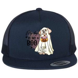 My Dog Is My Boo Spooky Season Ghost Halloween Groovy Retro Gift Flat Bill Trucker Hat