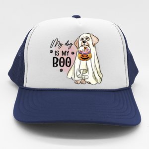 My Dog Is My Boo Spooky Season Ghost Halloween Groovy Retro Gift Trucker Hat