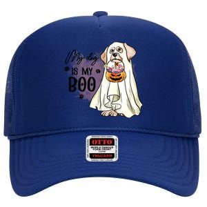 My Dog Is My Boo Spooky Season Ghost Halloween Groovy Retro Gift High Crown Mesh Back Trucker Hat