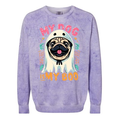 My Dog Is My Boo Spooky Season Ghost Halloween Groovy Retro Funny Gift Colorblast Crewneck Sweatshirt