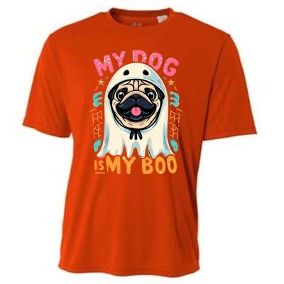 My Dog Is My Boo Spooky Season Ghost Halloween Groovy Retro Funny Gift Cooling Performance Crew T-Shirt