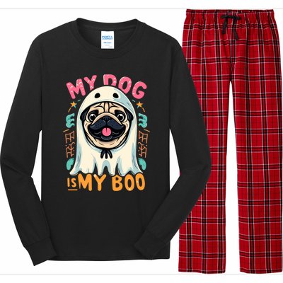 My Dog Is My Boo Spooky Season Ghost Halloween Groovy Retro Funny Gift Long Sleeve Pajama Set