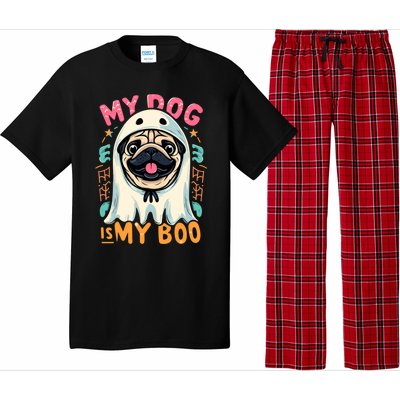 My Dog Is My Boo Spooky Season Ghost Halloween Groovy Retro Funny Gift Pajama Set