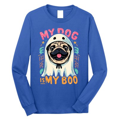 My Dog Is My Boo Spooky Season Ghost Halloween Groovy Retro Funny Gift Long Sleeve Shirt