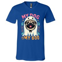 My Dog Is My Boo Spooky Season Ghost Halloween Groovy Retro Funny Gift V-Neck T-Shirt