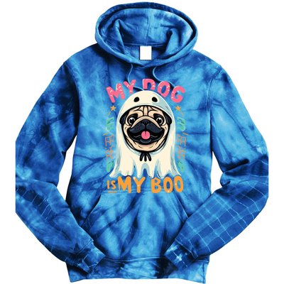 My Dog Is My Boo Spooky Season Ghost Halloween Groovy Retro Funny Gift Tie Dye Hoodie