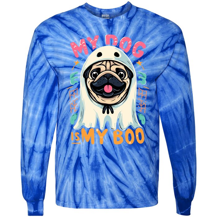 My Dog Is My Boo Spooky Season Ghost Halloween Groovy Retro Funny Gift Tie-Dye Long Sleeve Shirt