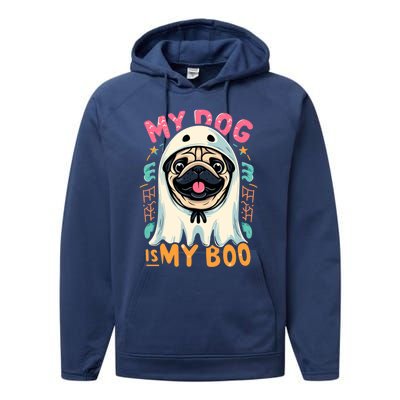 My Dog Is My Boo Spooky Season Ghost Halloween Groovy Retro Funny Gift Performance Fleece Hoodie