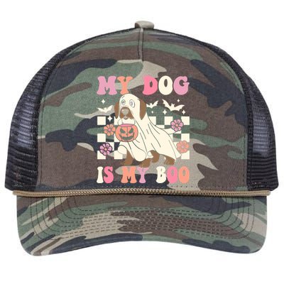 My Dog Is My Boo Spooky Season Ghost Halloween Groovy Retro Gift Retro Rope Trucker Hat Cap