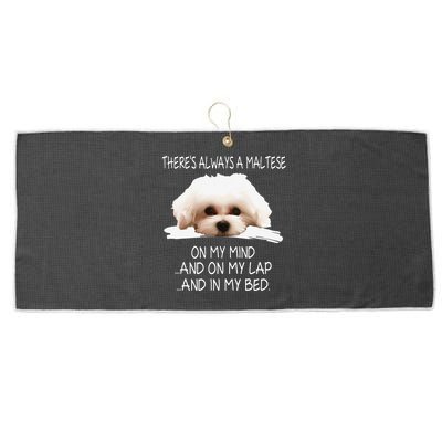 Maltese Dog Is On My Mind Funny Puppy Owner Design Large Microfiber Waffle Golf Towel