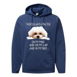 Maltese Dog Is On My Mind Funny Puppy Owner Design Performance Fleece Hoodie