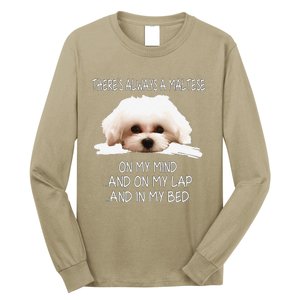 Maltese Dog Is On My Mind Funny Puppy Owner Design Long Sleeve Shirt