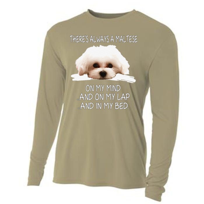 Maltese Dog Is On My Mind Funny Puppy Owner Design Cooling Performance Long Sleeve Crew