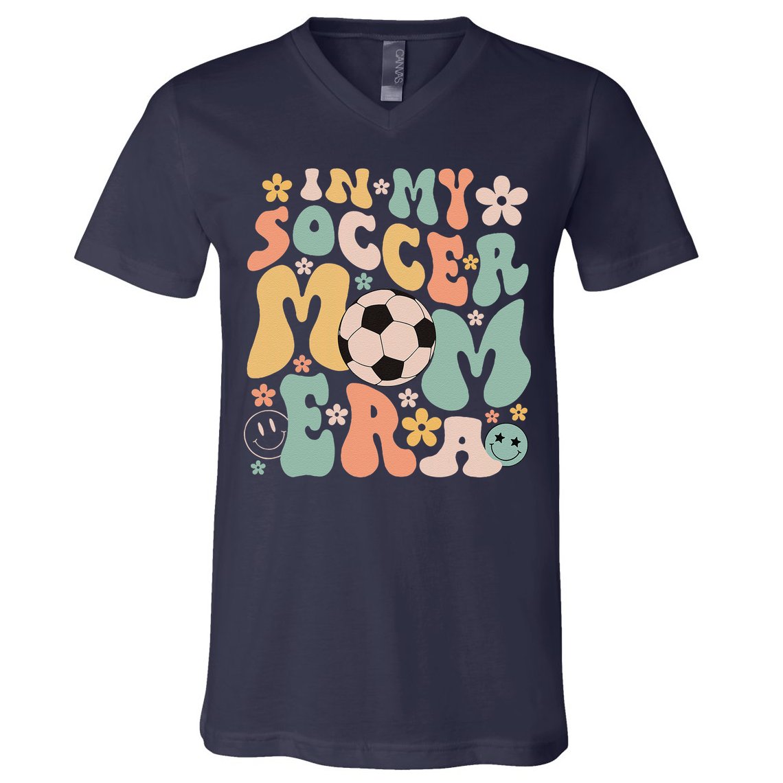 Mothers Day In My Soccer Mom Era Groovy Soccer Mom Life V-Neck T-Shirt