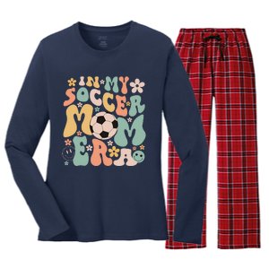 Mothers Day In My Soccer Mom Era Groovy Soccer Mom Life Women's Long Sleeve Flannel Pajama Set 