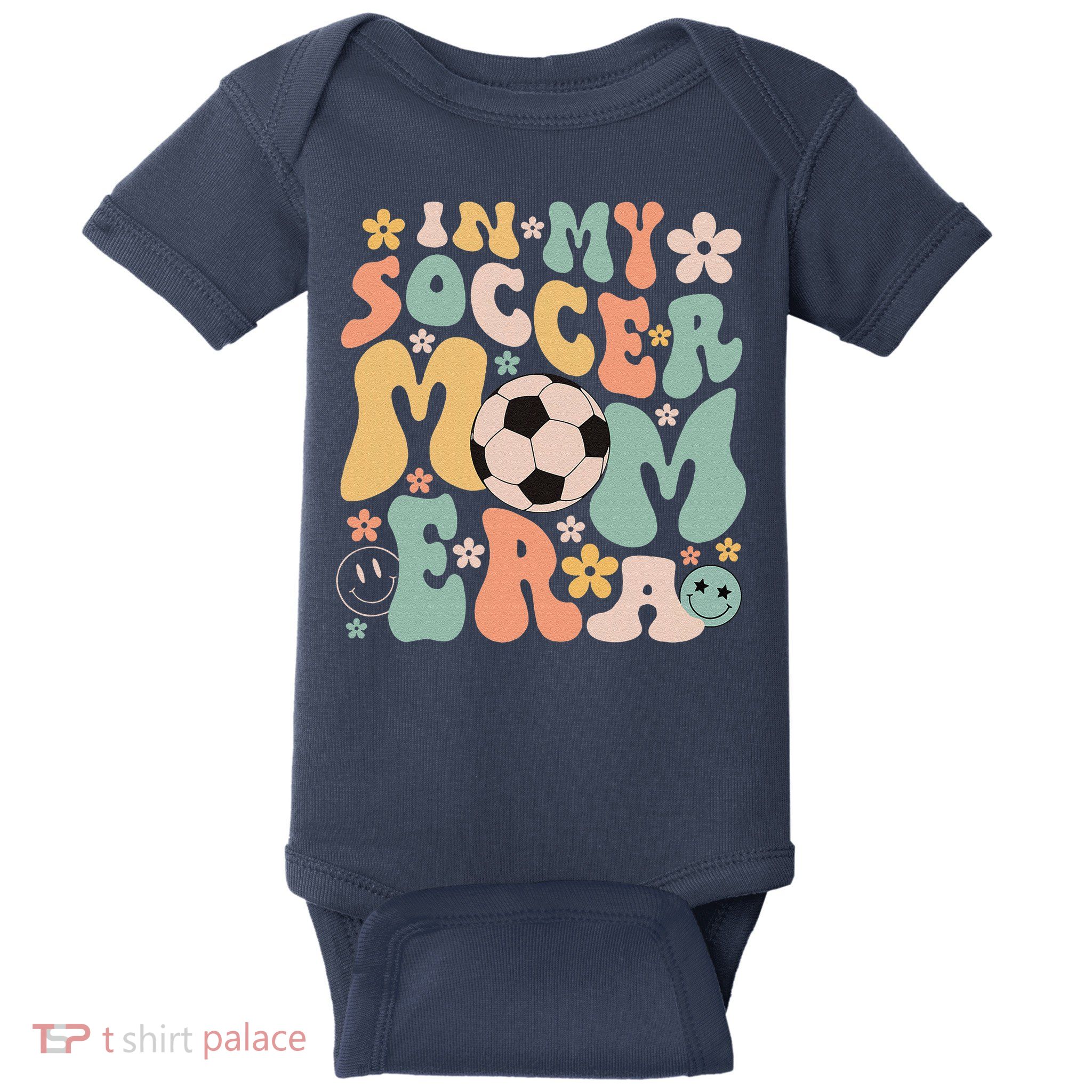 Mothers Day In My Soccer Mom Era Groovy Soccer Mom Life Baby Bodysuit