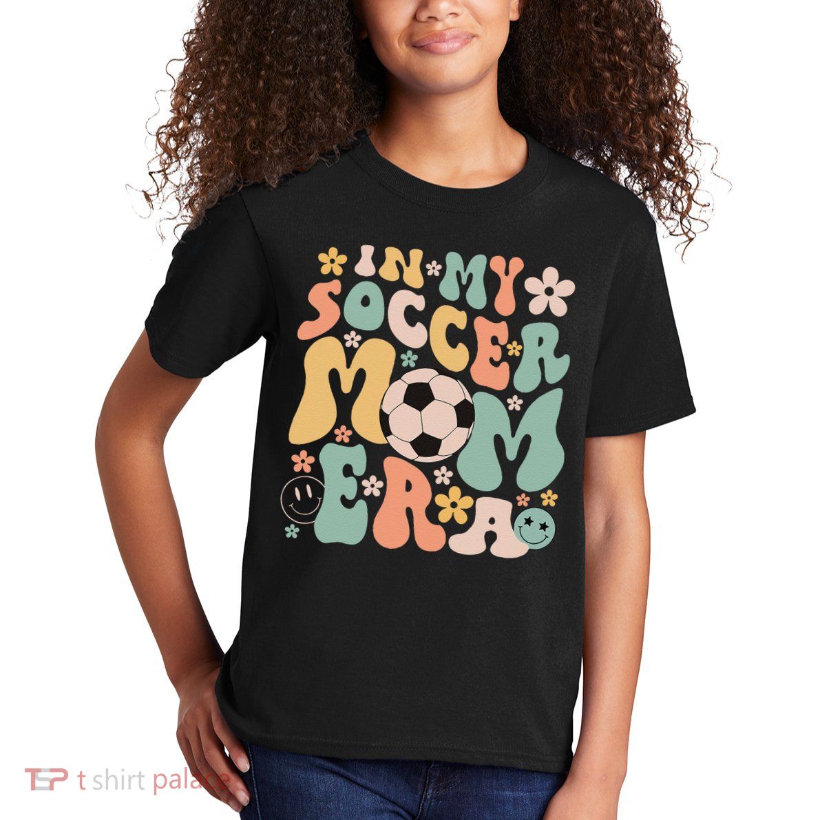 Mothers Day In My Soccer Mom Era Groovy Soccer Mom Life Kids T-Shirt