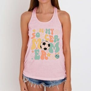 Mothers Day In My Soccer Mom Era Groovy Soccer Mom Life Women's Knotted Racerback Tank