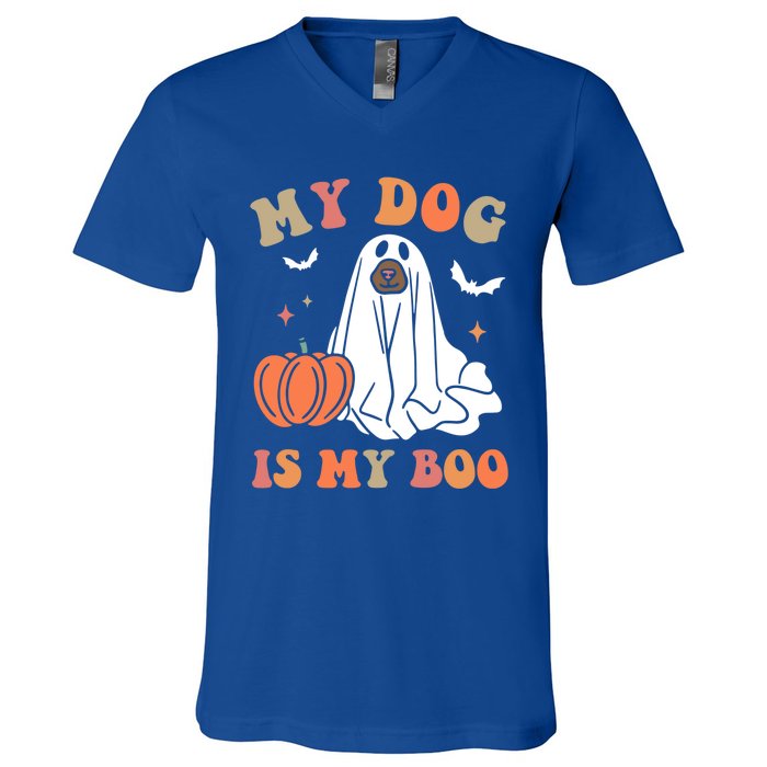 My Dog Is My Boo Dog Lover Ghost Dog Halloween Gift V-Neck T-Shirt