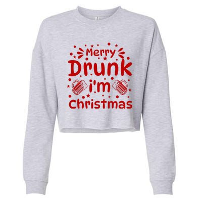 Merry Drunk I'm Christmas Funny Holiday Cropped Pullover Crew