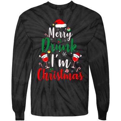 Merry Drunk I'm Christmas Funny Santa Joke Xmas Beer Lover Tie-Dye Long Sleeve Shirt