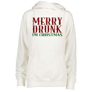 Merry Drunk Im Christmas Funny Holiday Womens Funnel Neck Pullover Hood