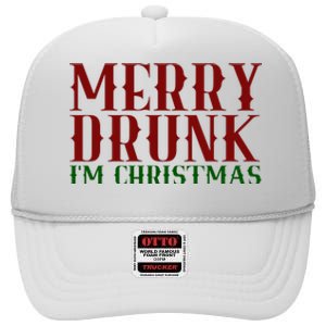 Merry Drunk Im Christmas Funny Holiday High Crown Mesh Back Trucker Hat