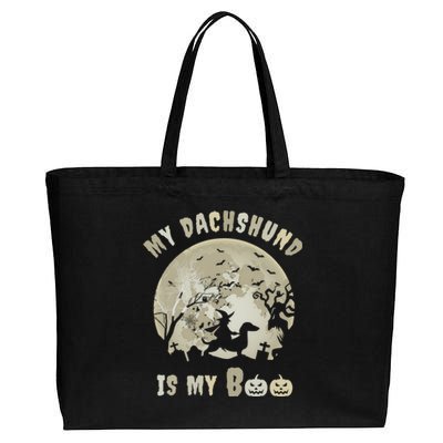 My Dachshund Is My Boo Witchy Scary Halloween Wiener Dog Gift Cotton Canvas Jumbo Tote